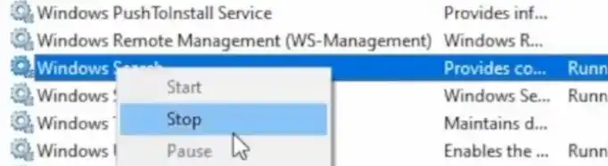 windows search service stop